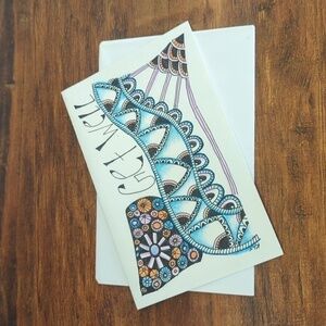 🌻5/$20 Handmade Get Well Floral Zentangle Card- Blue, Orange & Black